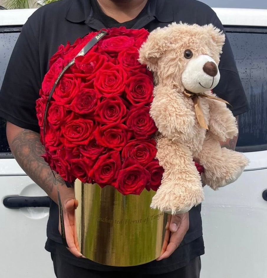 Rose With Bear Arrangement