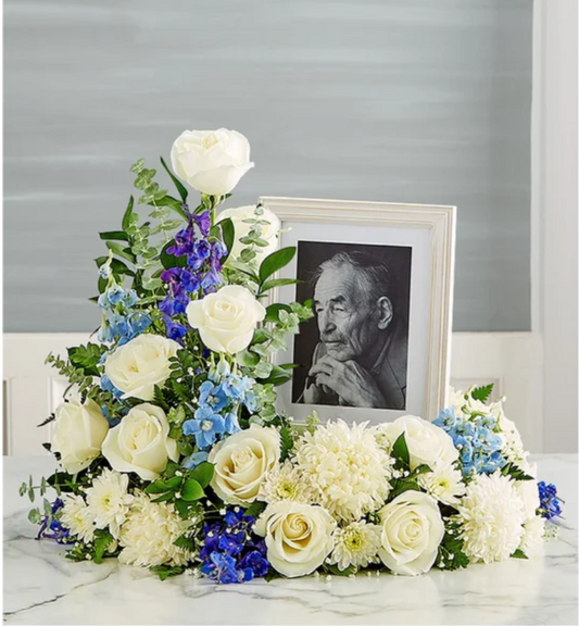 Large Blue and White Cremation  Wreath Display
