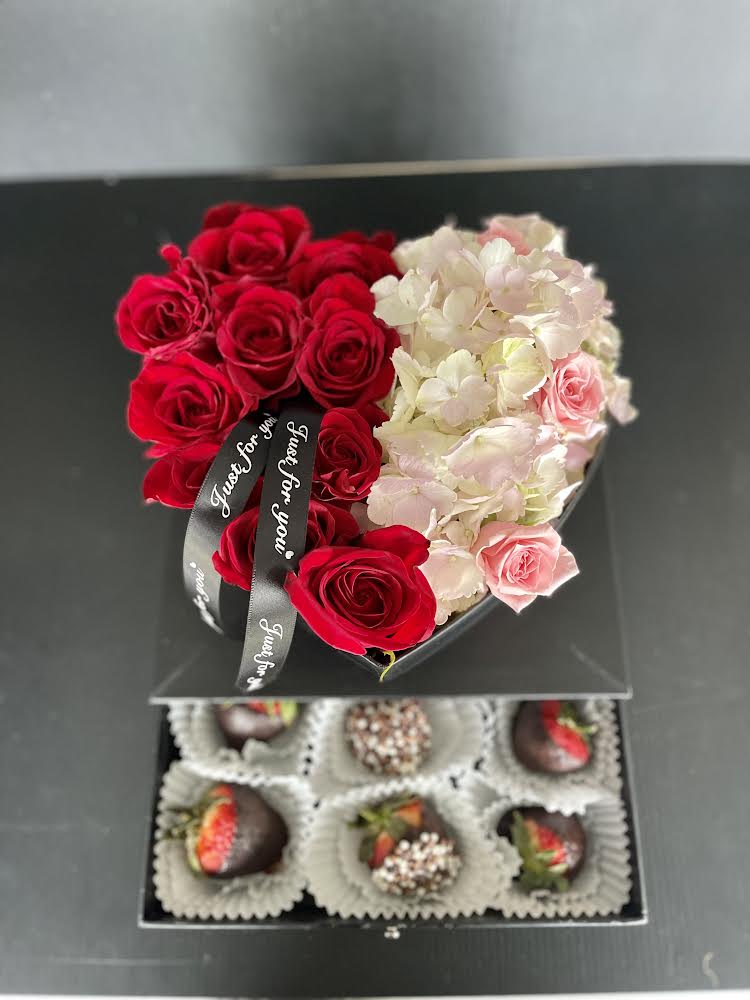 Black Flowers Heart/ Chocolate Covered Strawberries