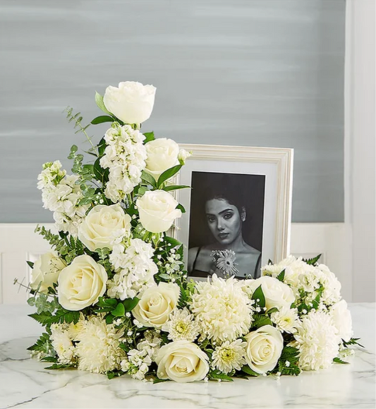 Large All White Cremation  Wreath Display